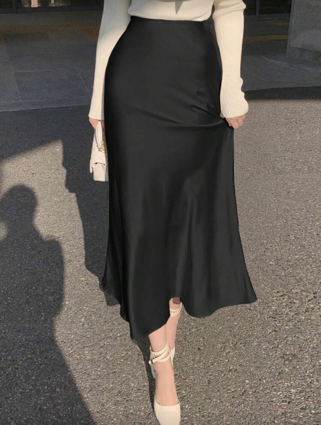 High Waist Solid Silk Skirt