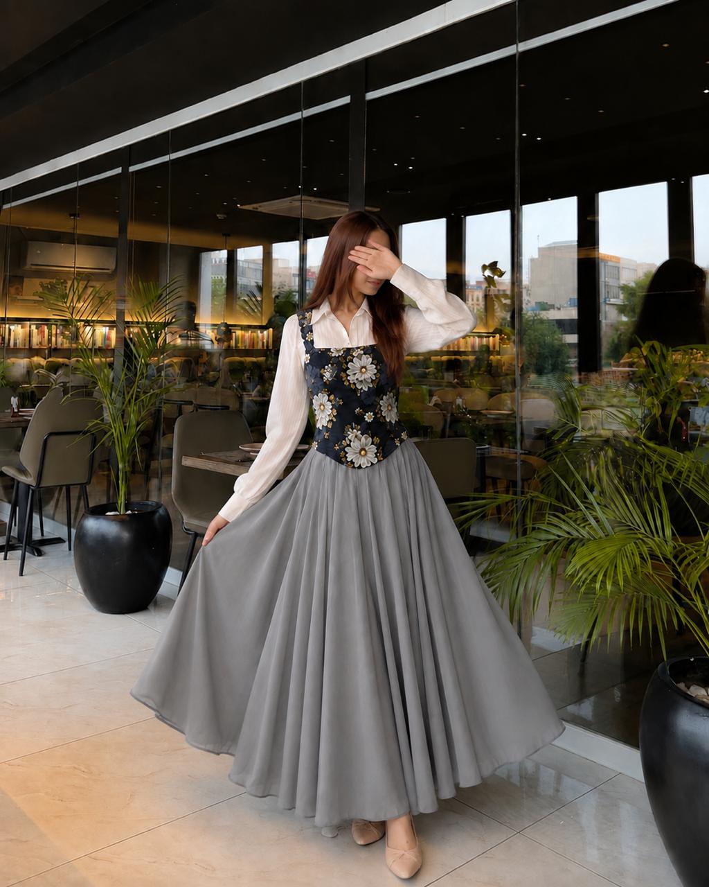 Corset Button Down Shirt & Skirt