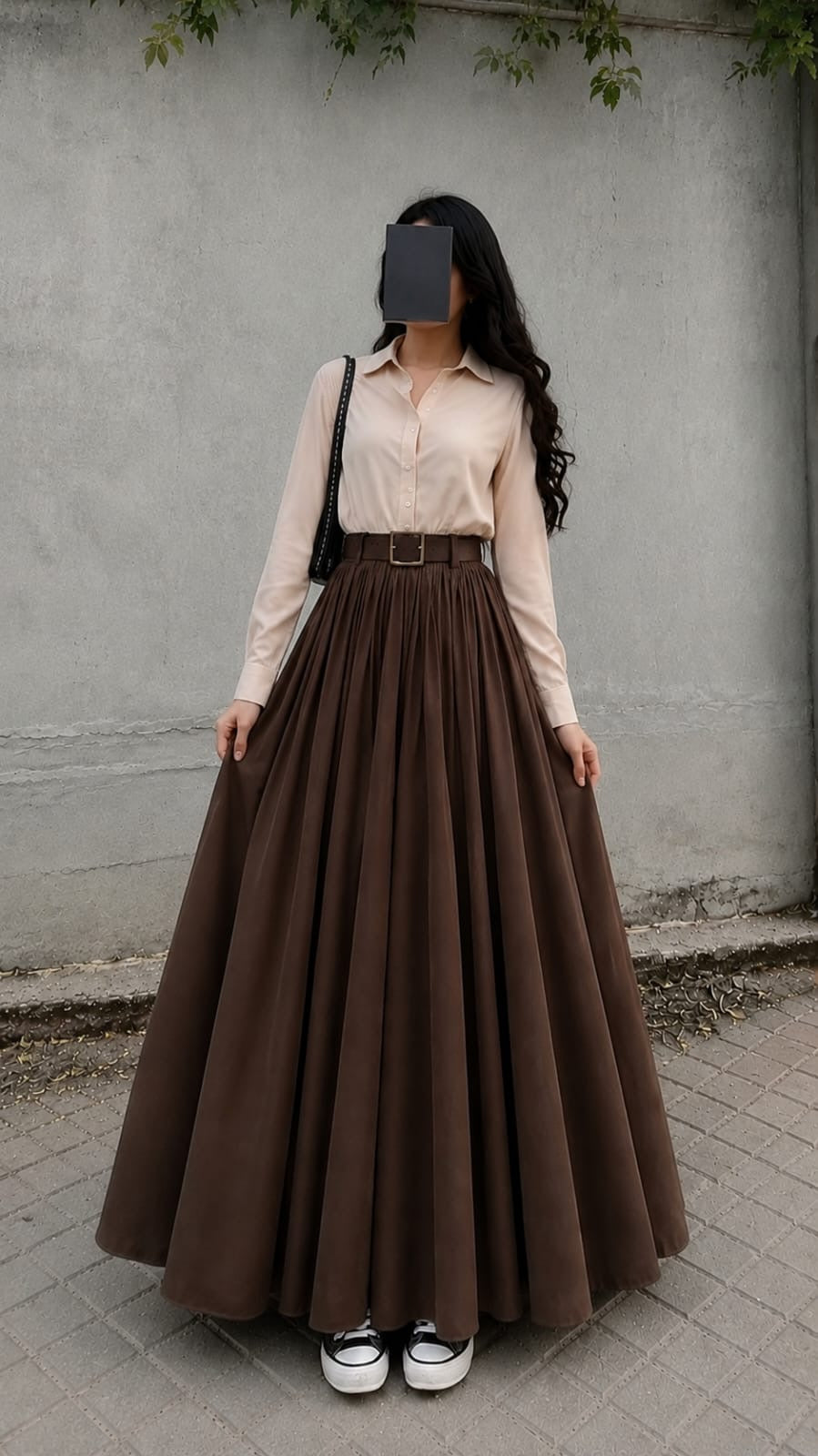 Brown Skirt & Beige Top