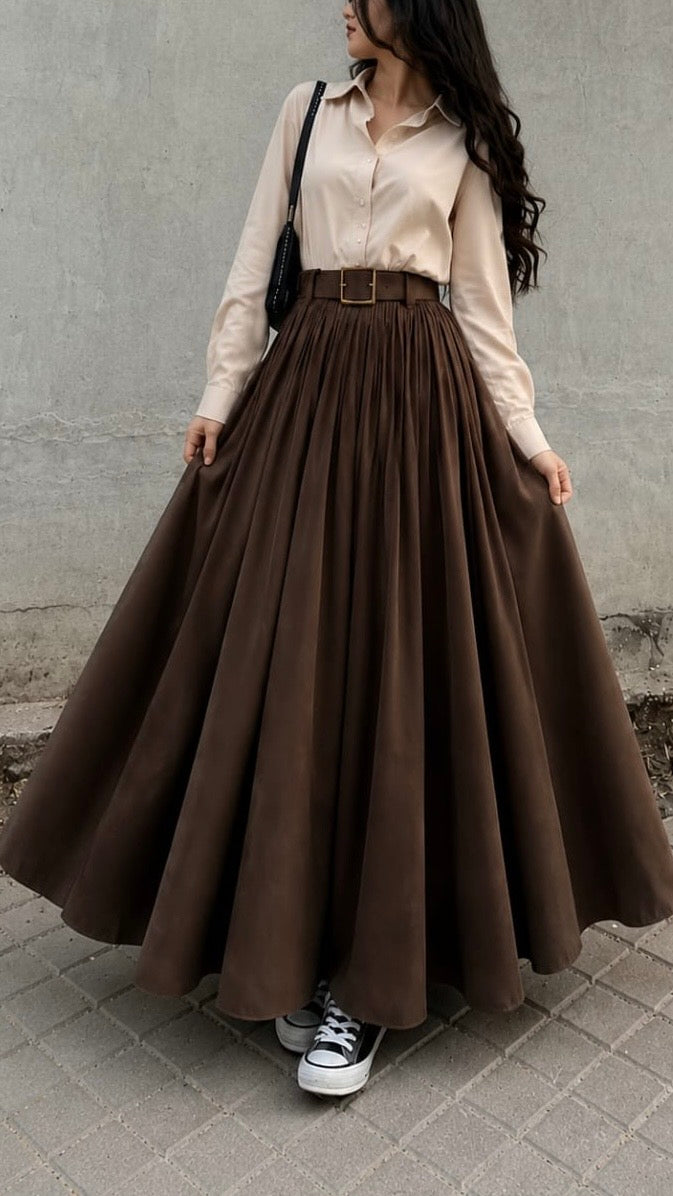 Brown Skirt & Beige Top