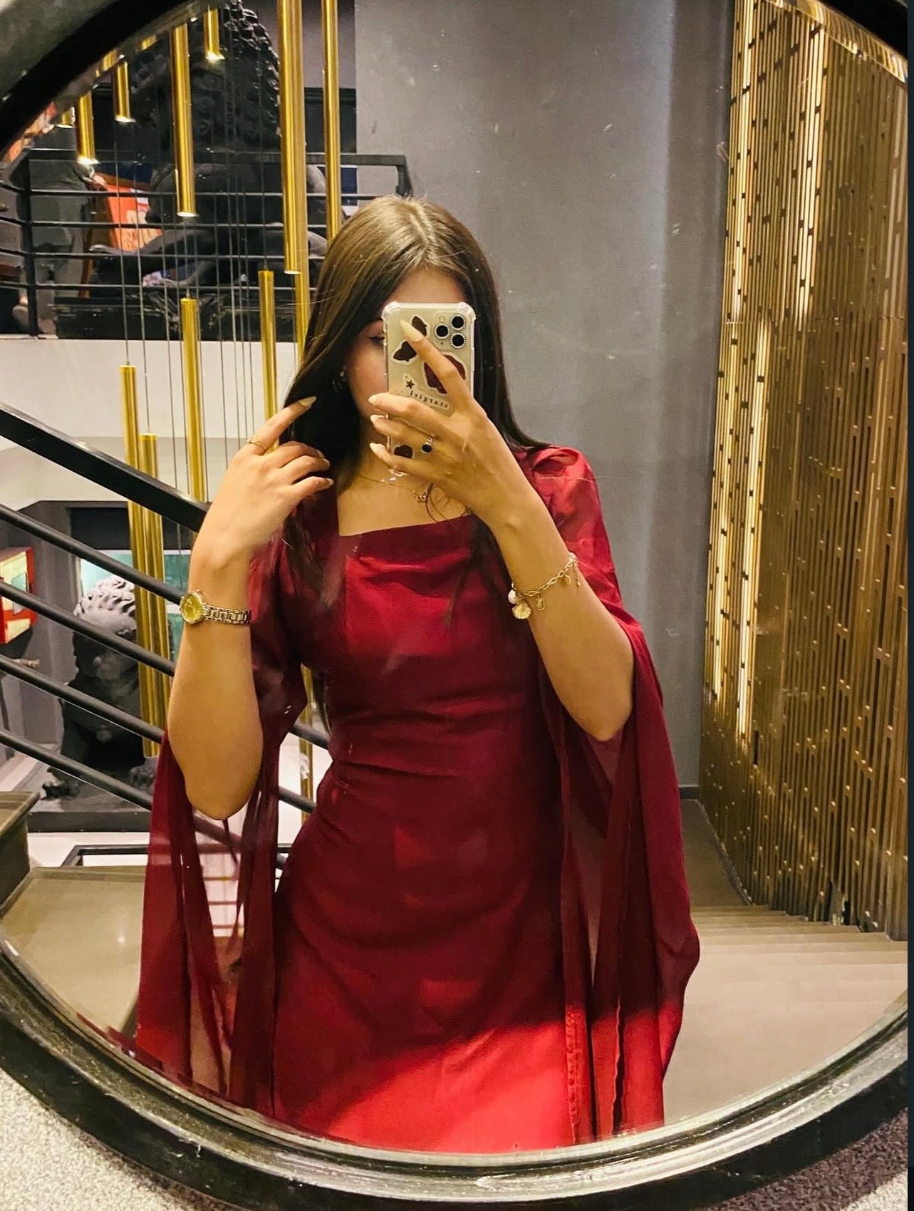 Crimson Sleeves Dress