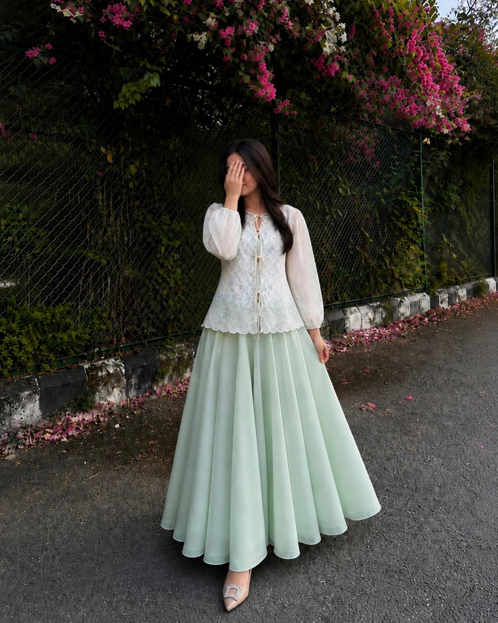 Embroided Chikankari Top & Skirt