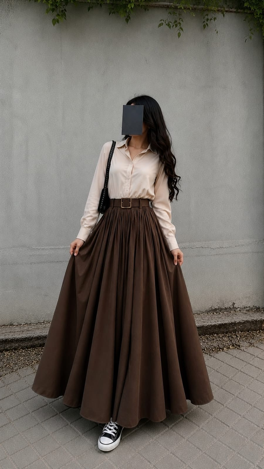 Brown Skirt & Beige Top