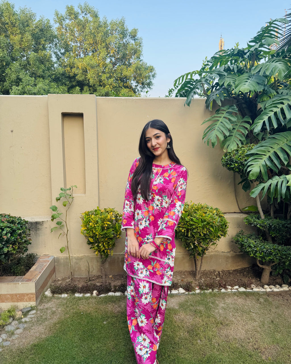 Pink Floral Shalwar Kameez