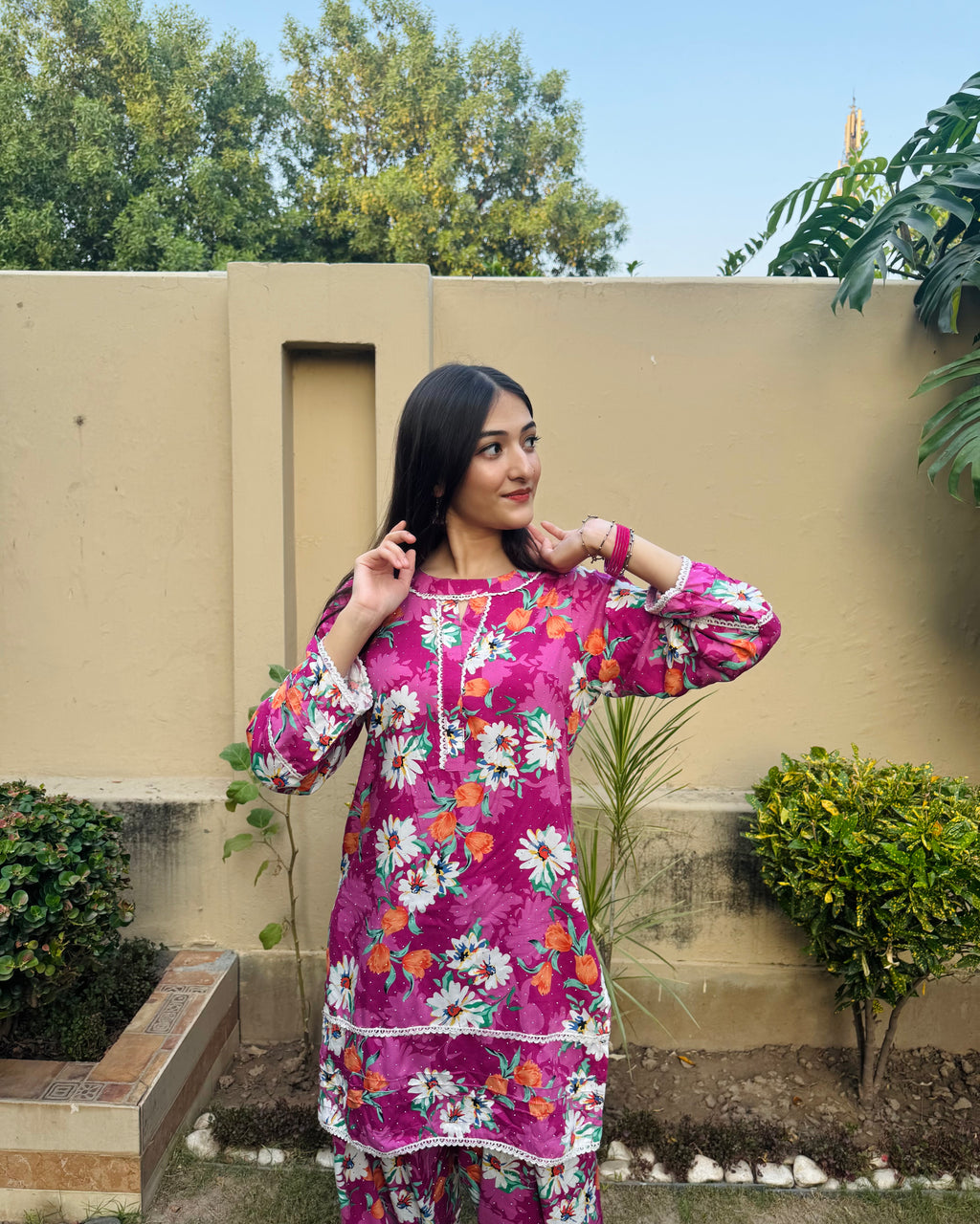 Pink Floral Shalwar Kameez