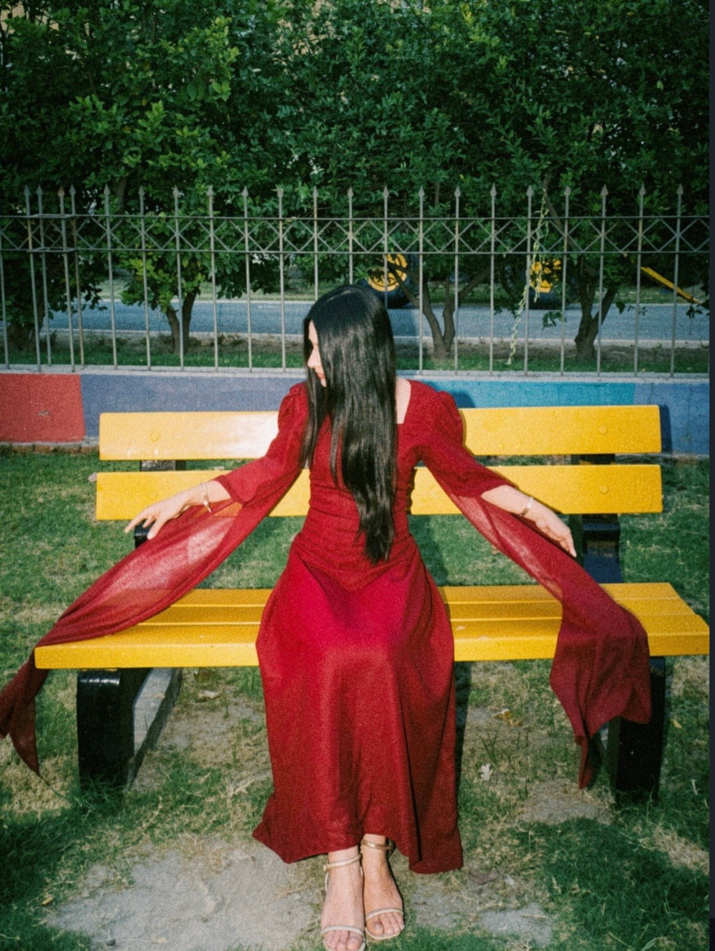 Crimson Sleeves Dress