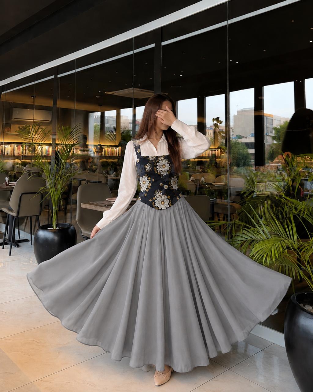Corset Button Down Shirt & Skirt