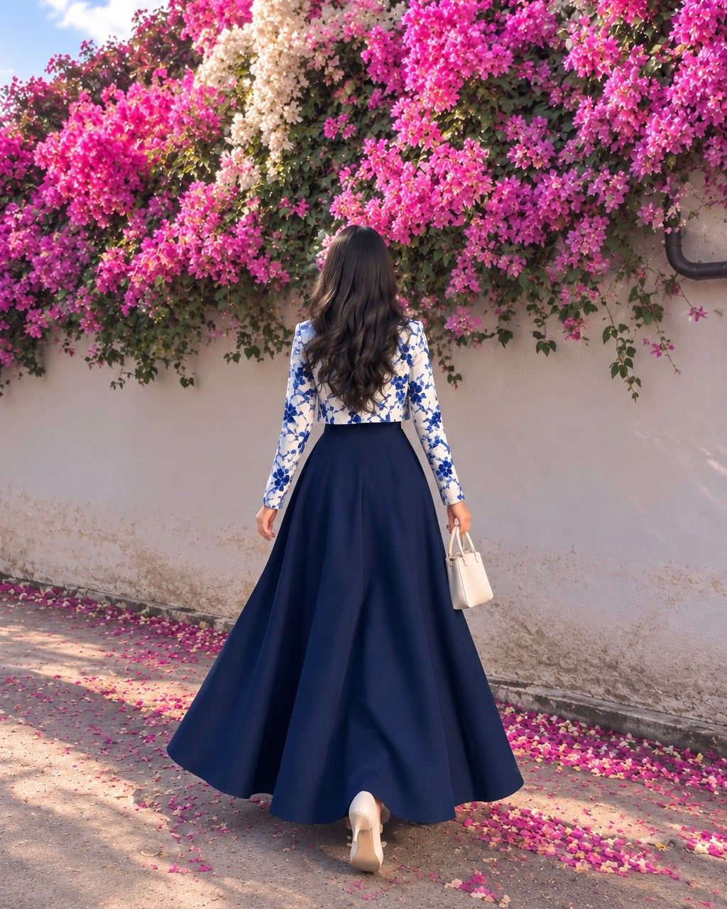 Navy Bloom Floral Jacket & Flared Maxi Set