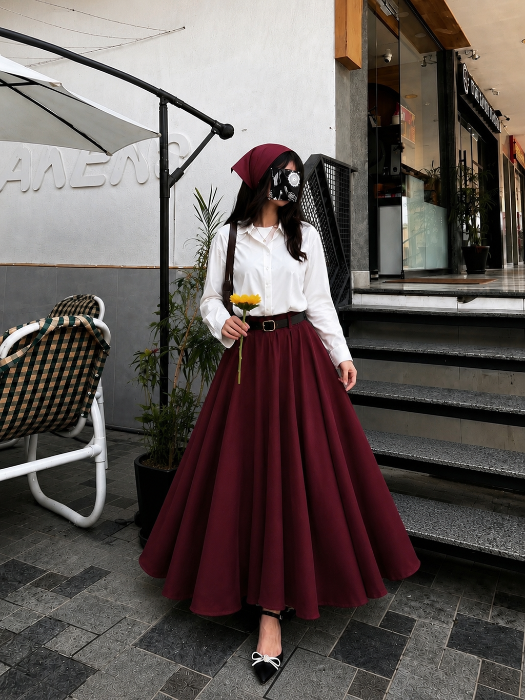 White Button Down Shirt & Skirt Set