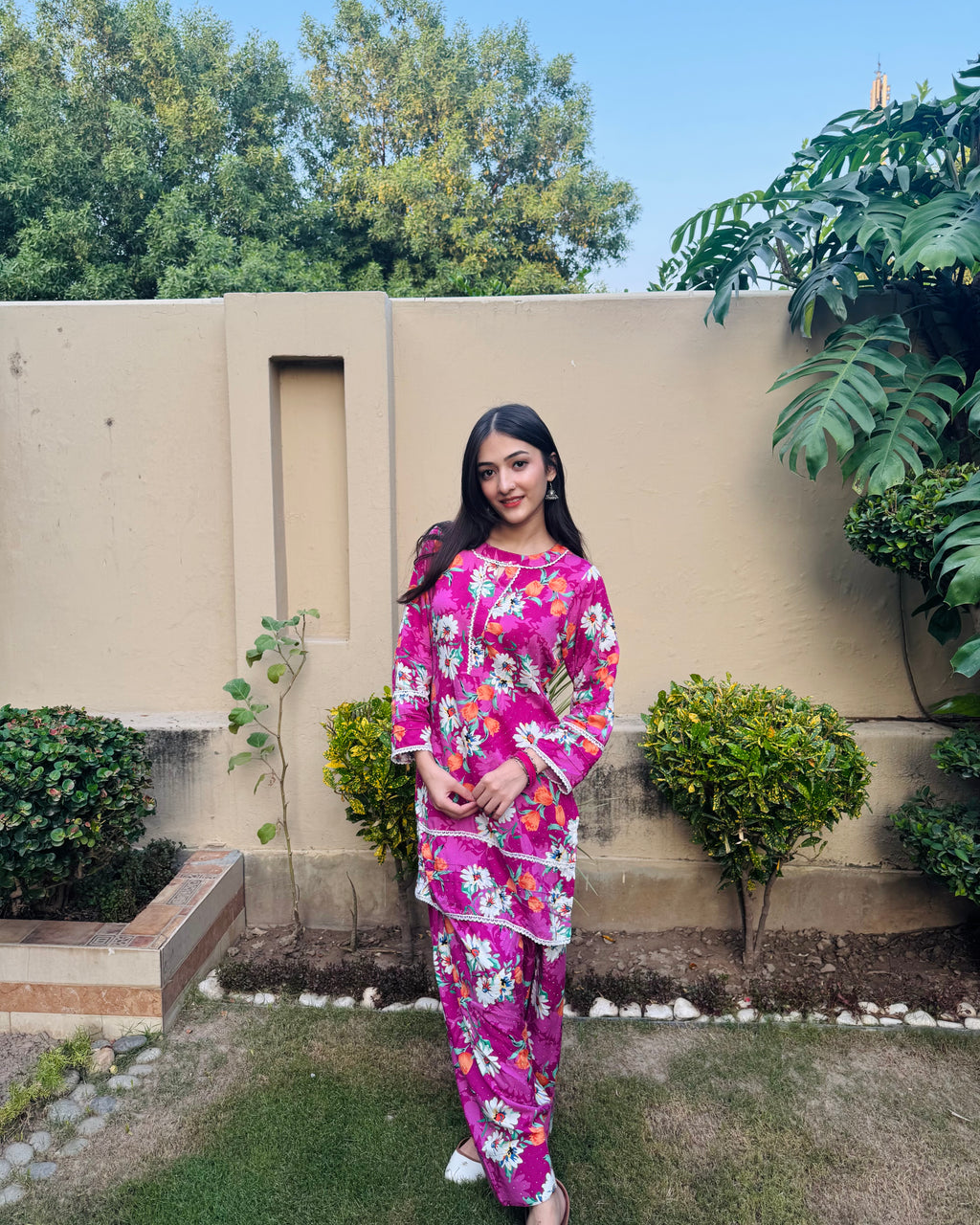 Pink Floral Shalwar Kameez