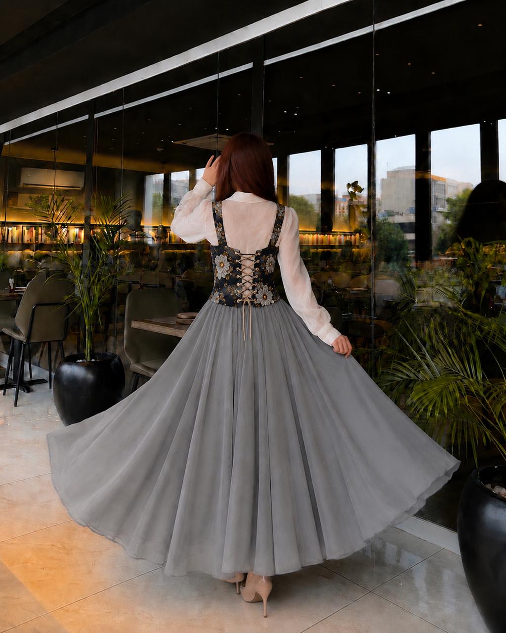 Corset Button Down Shirt & Skirt