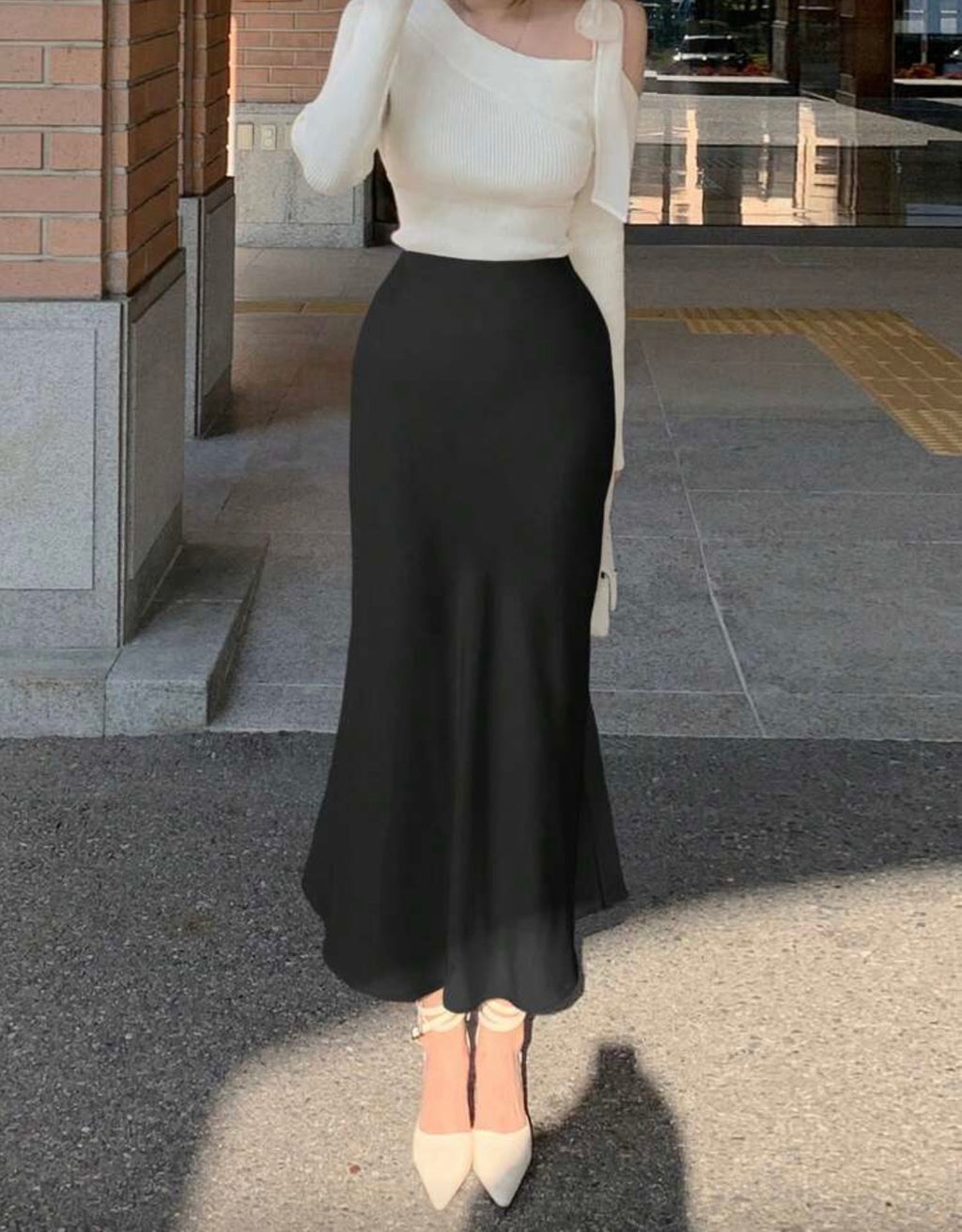 High Waist Solid Silk Skirt