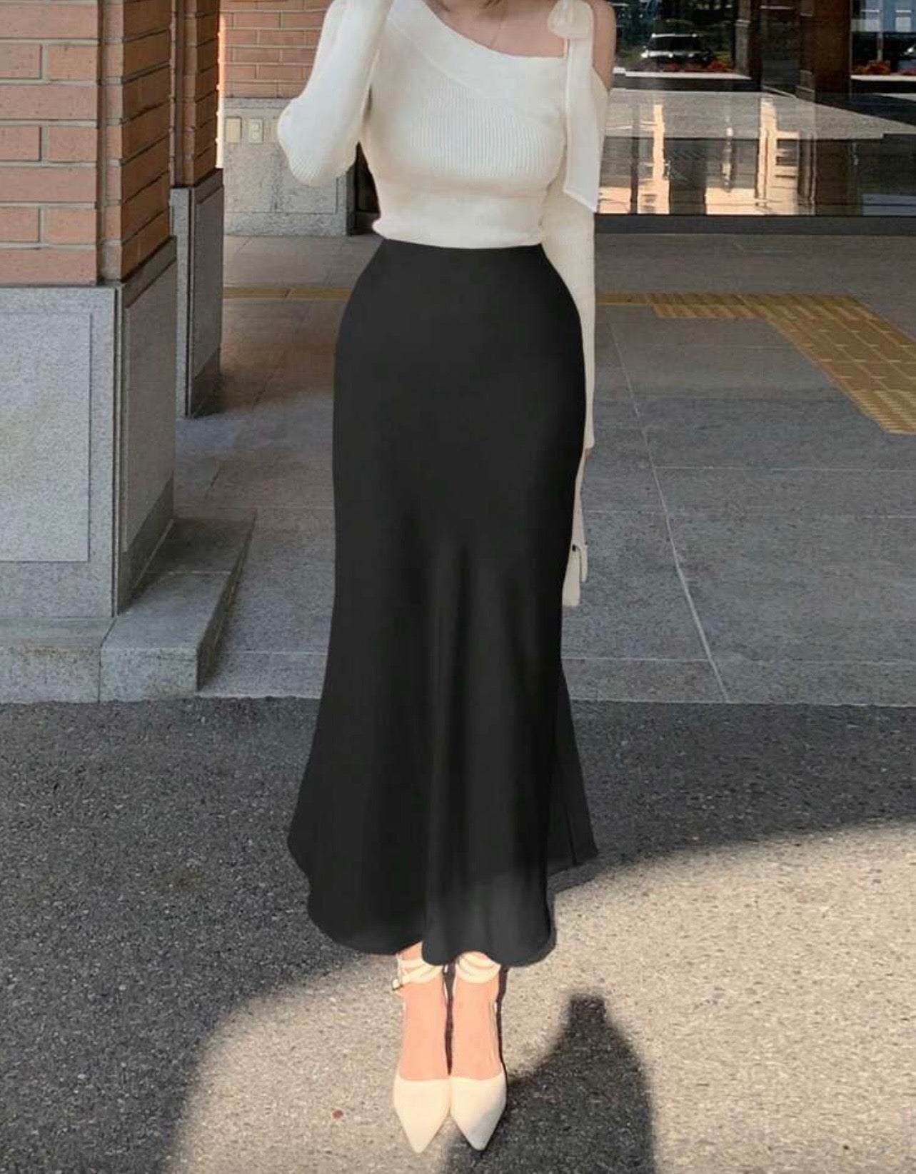 High Waist Solid Silk Skirt