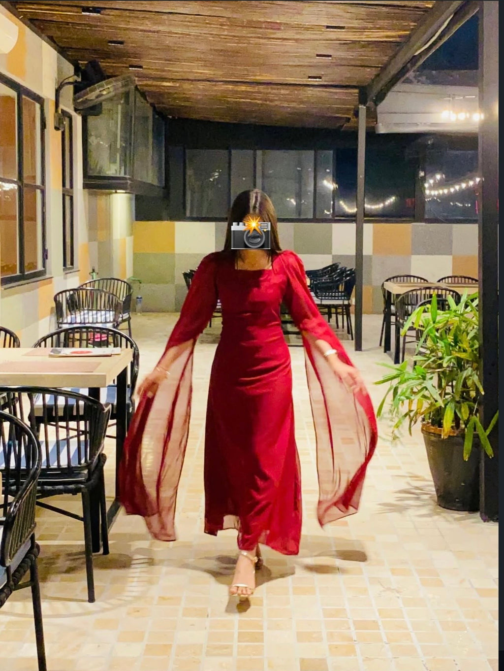 Crimson Sleeves Dress