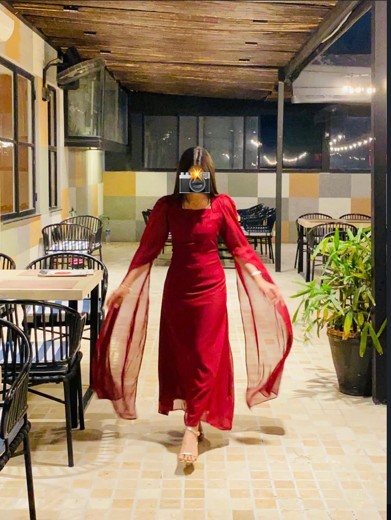 Crimson Sleeves Dress