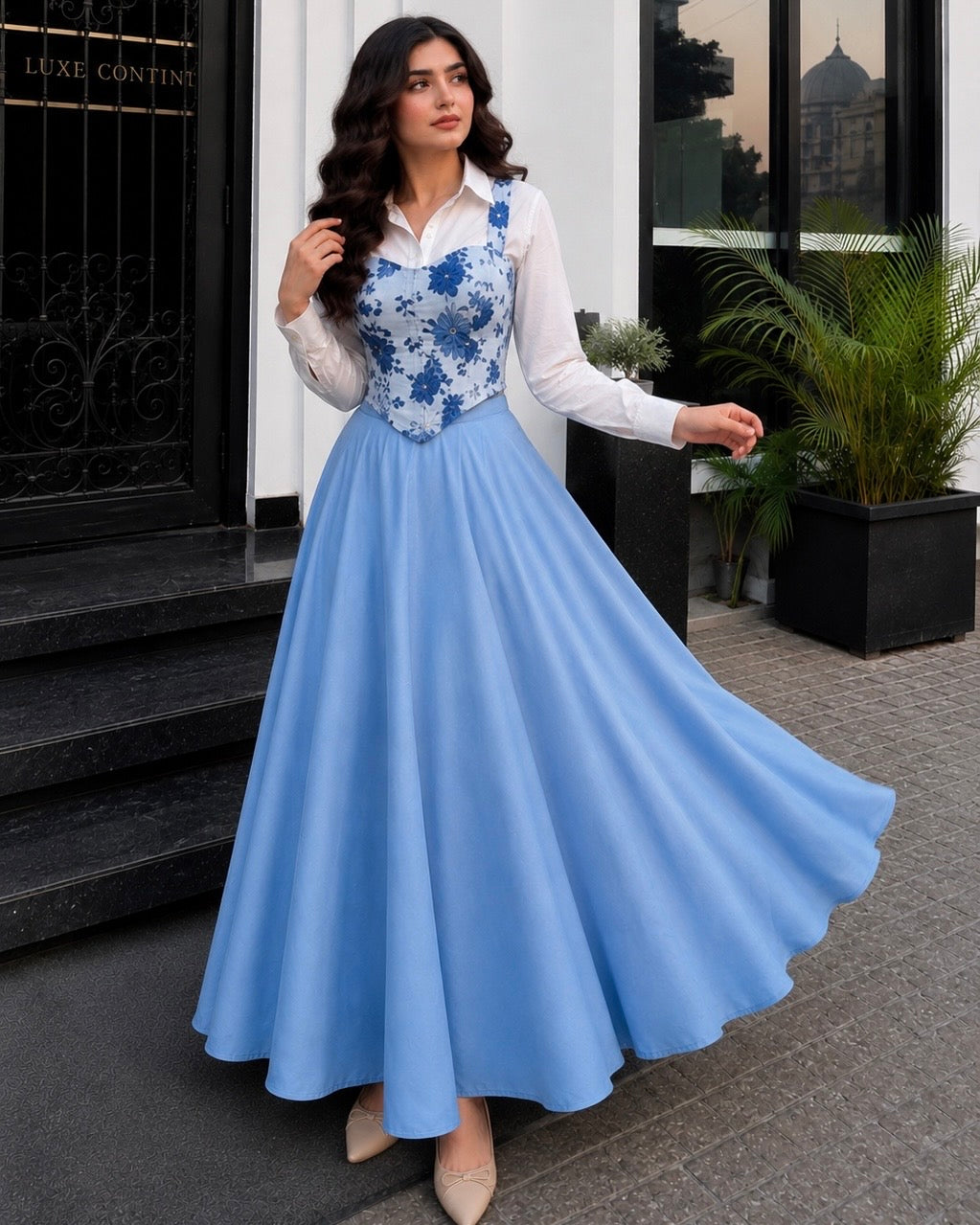 Corset Top Button Down & Maxi Skirt