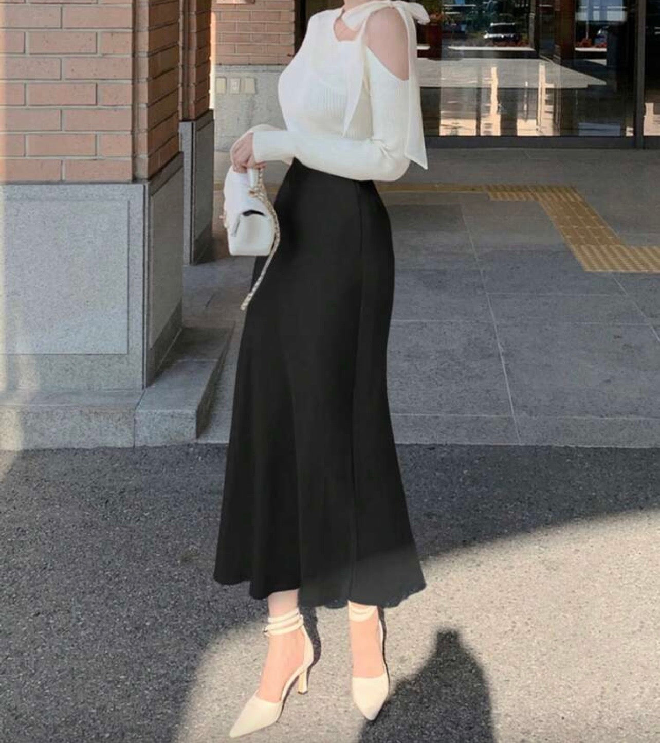 High Waist Solid Silk Skirt