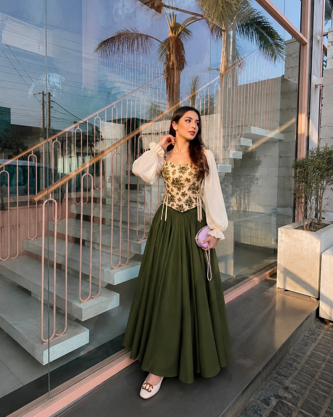 Corset Top & Olive Skirt