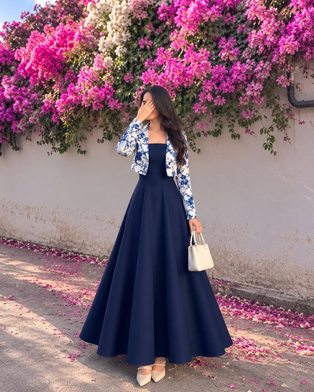 Navy Bloom Floral Jacket & Flared Maxi Set