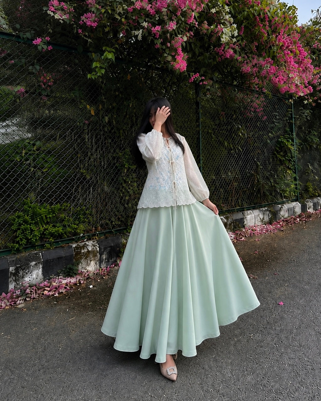Embroided Chikankari Top & Skirt