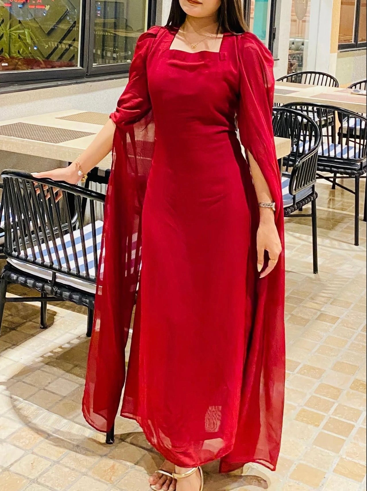 Crimson Sleeves Dress