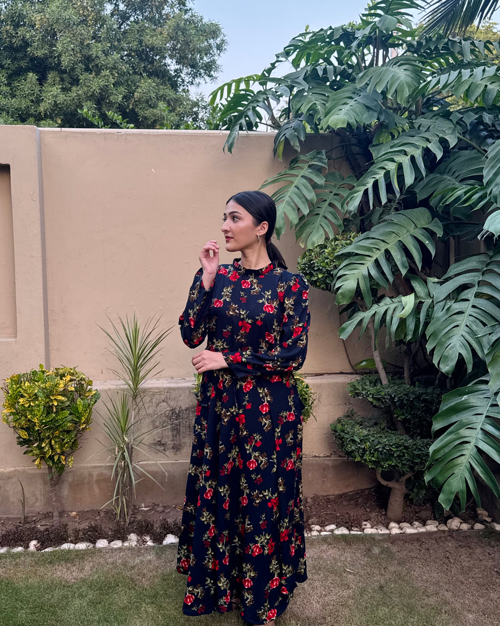 Red Whisper on Blue long Dress