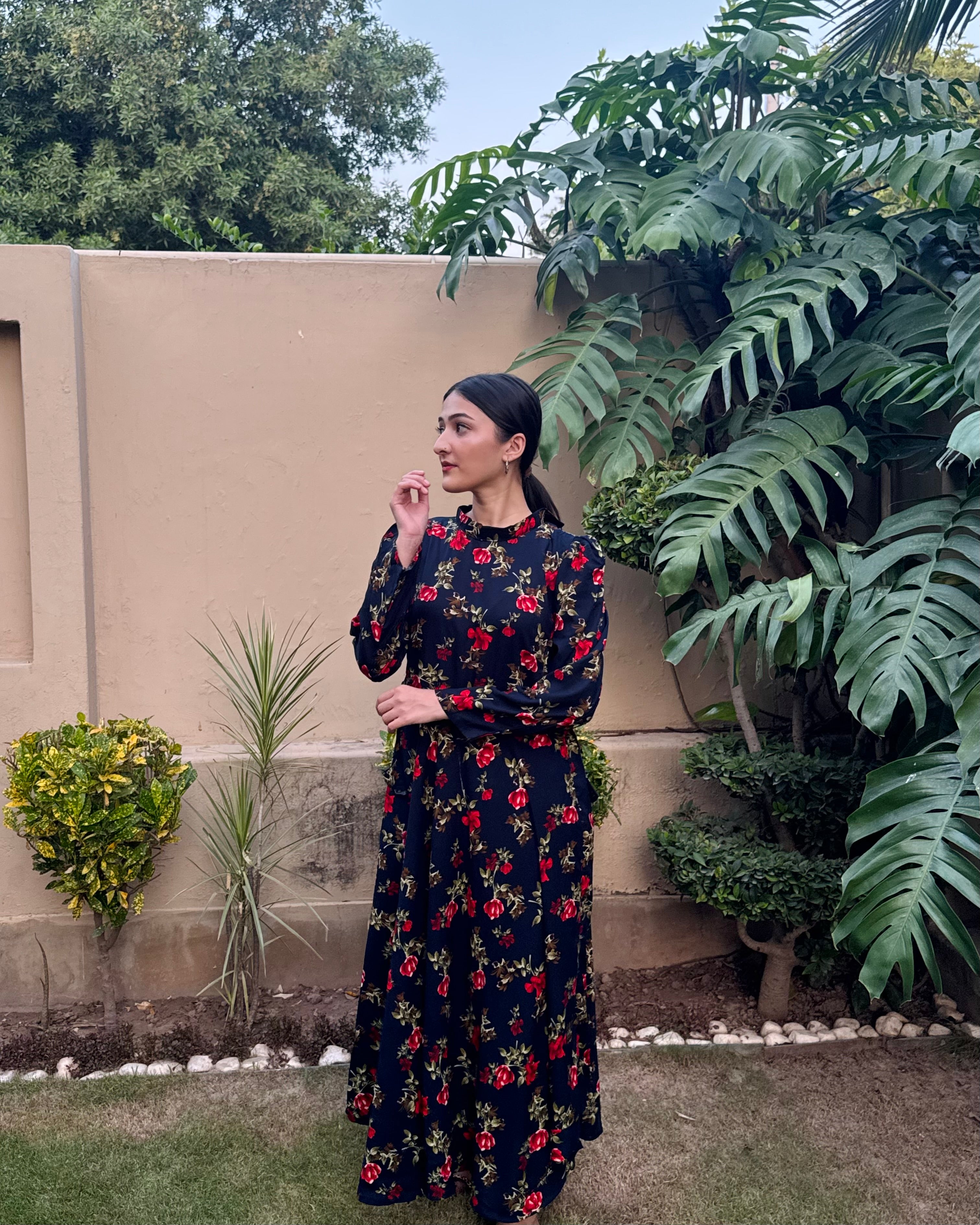 Red Whisper on Blue long Dress