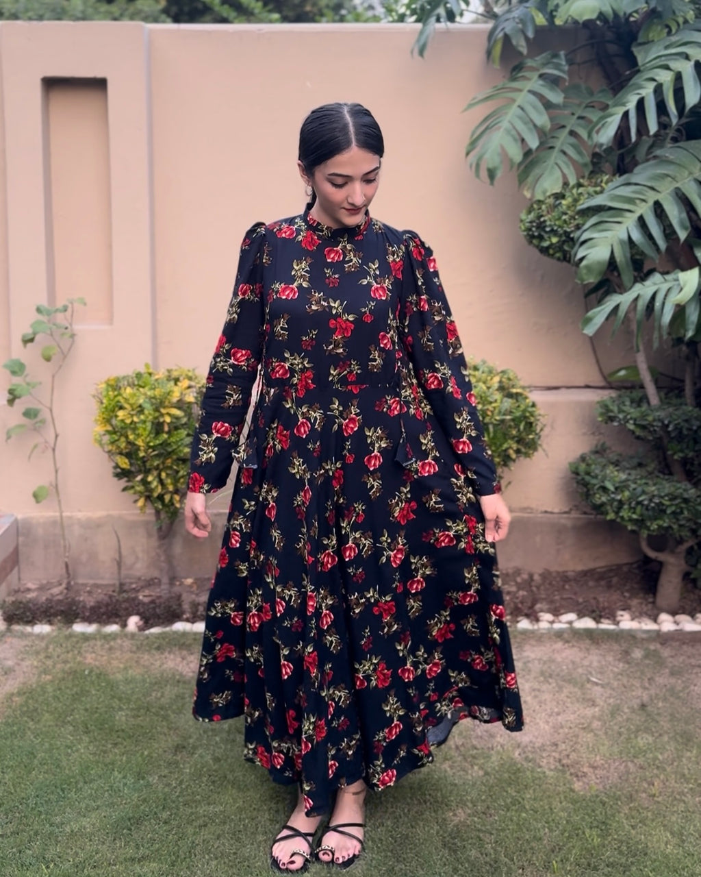 Red Whisper on Blue long Dress