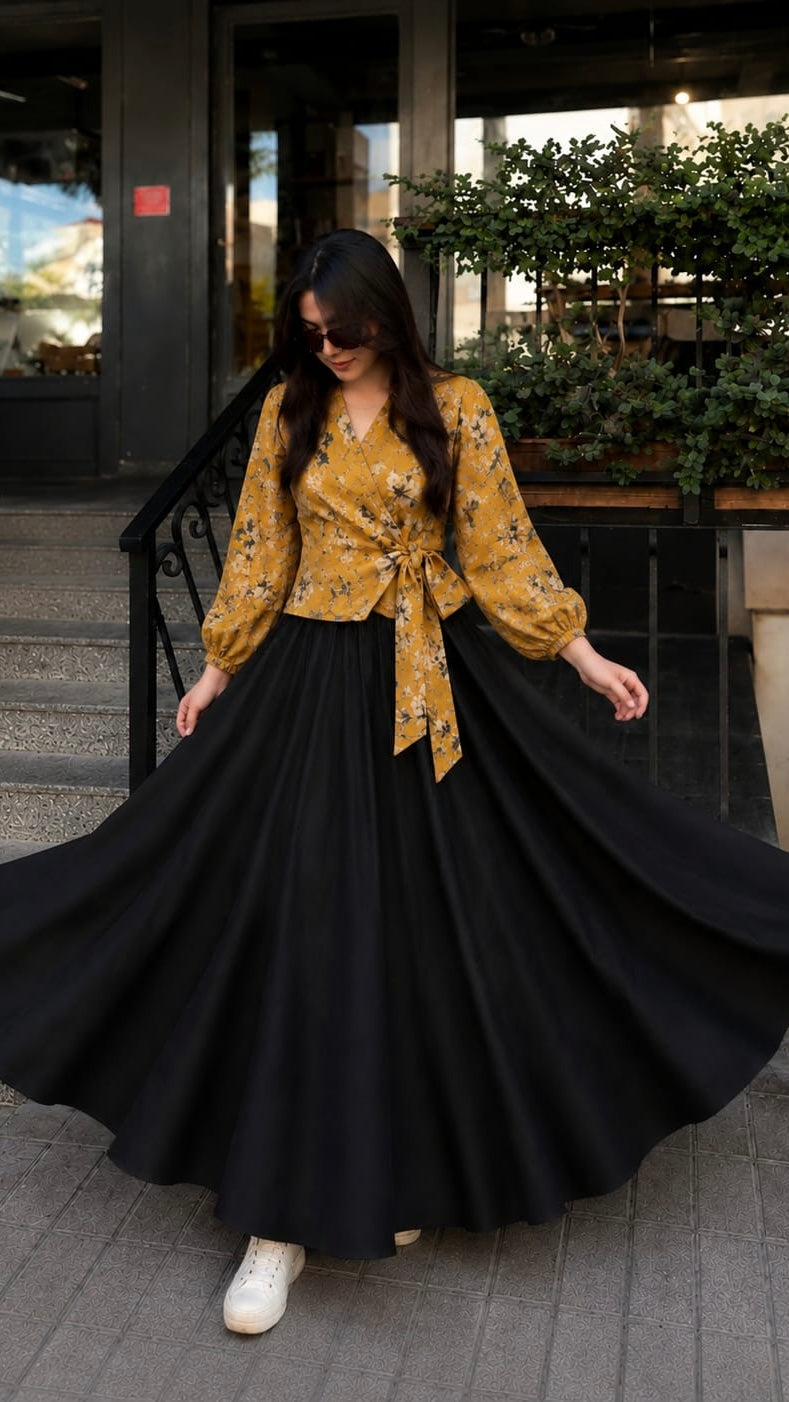 Floral Wrap Top & Skirt