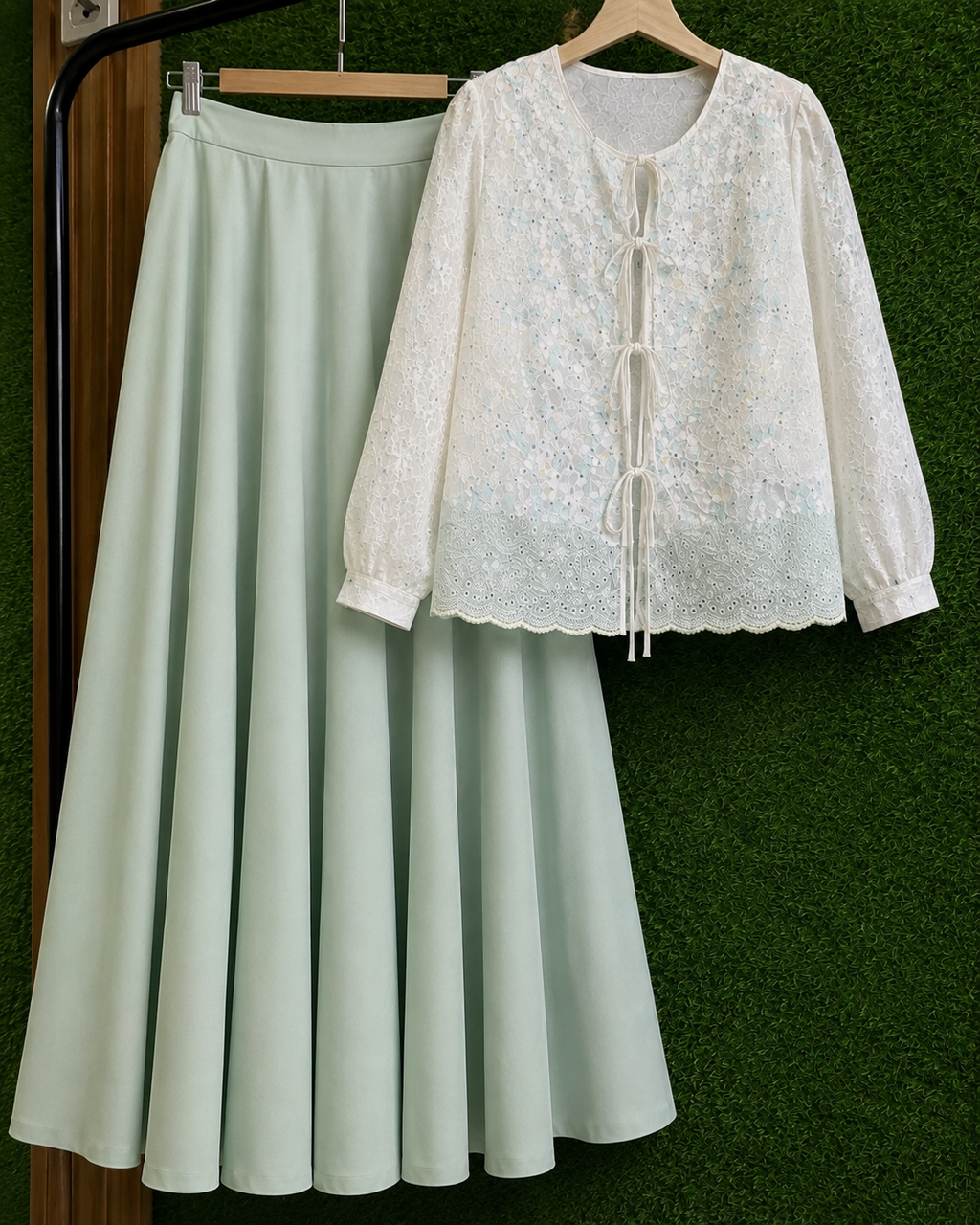 Embroided Chikankari Top & Skirt
