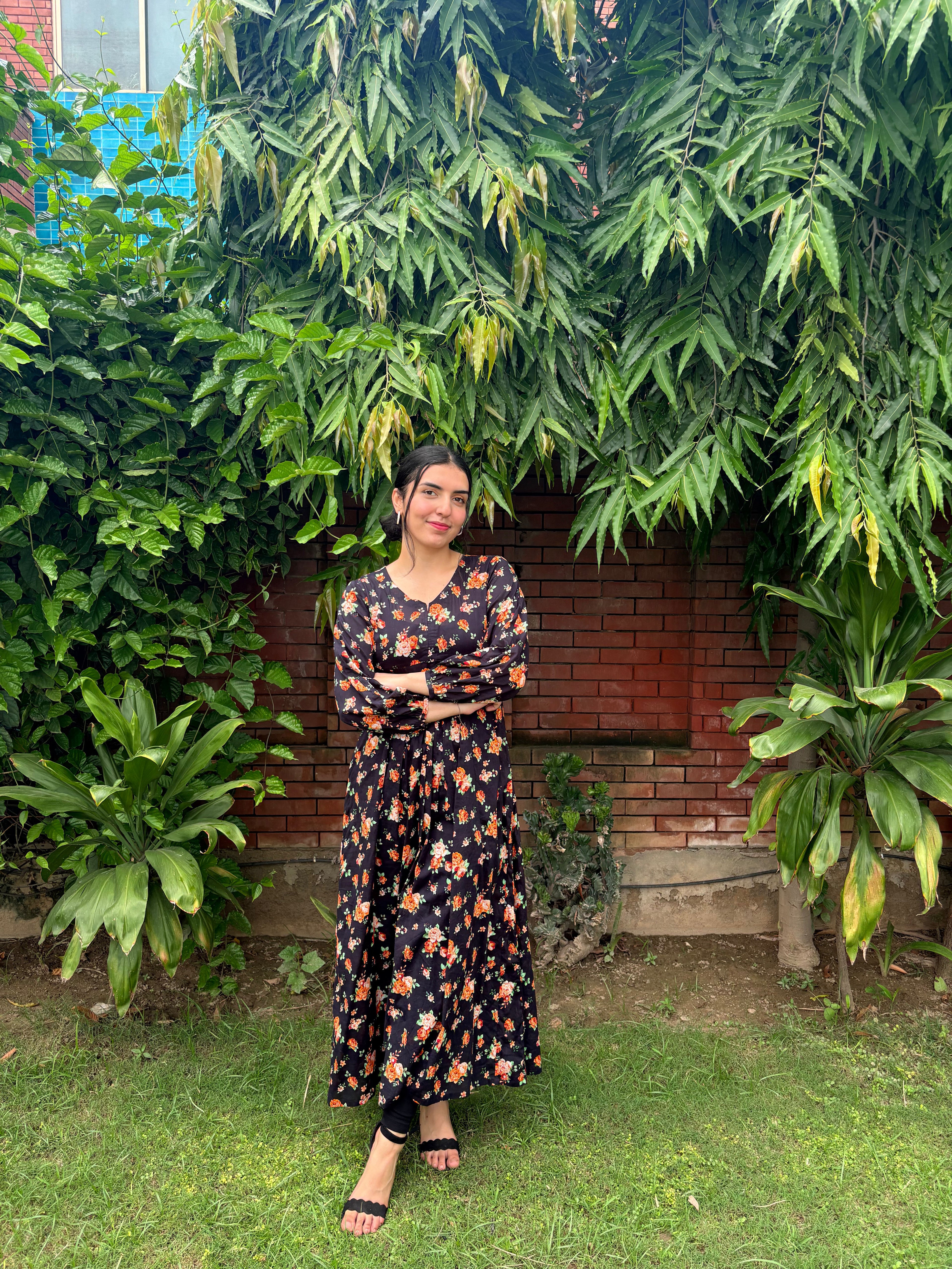 Noir Petal Flared Frock