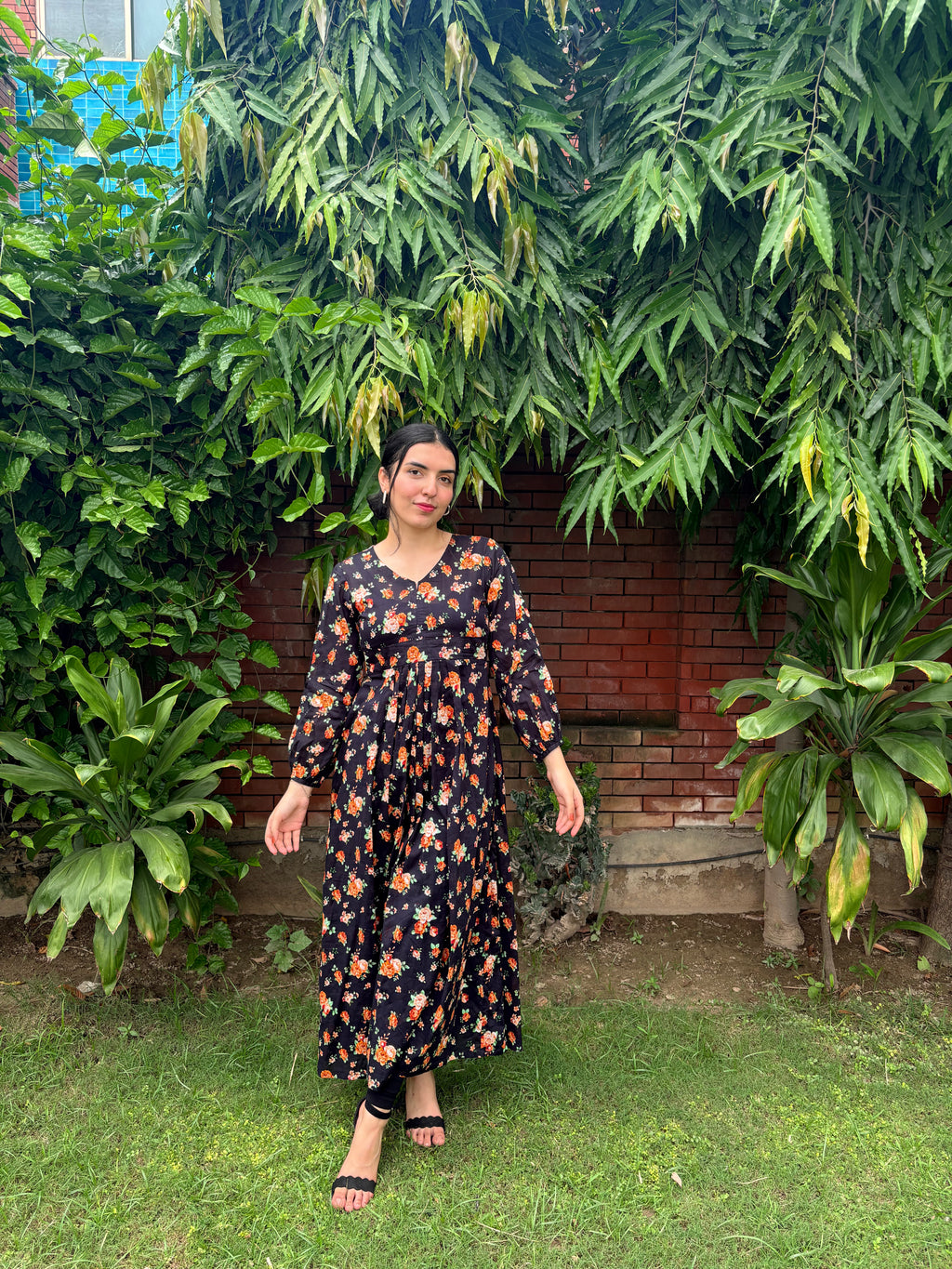 Noir Petal Flared Frock