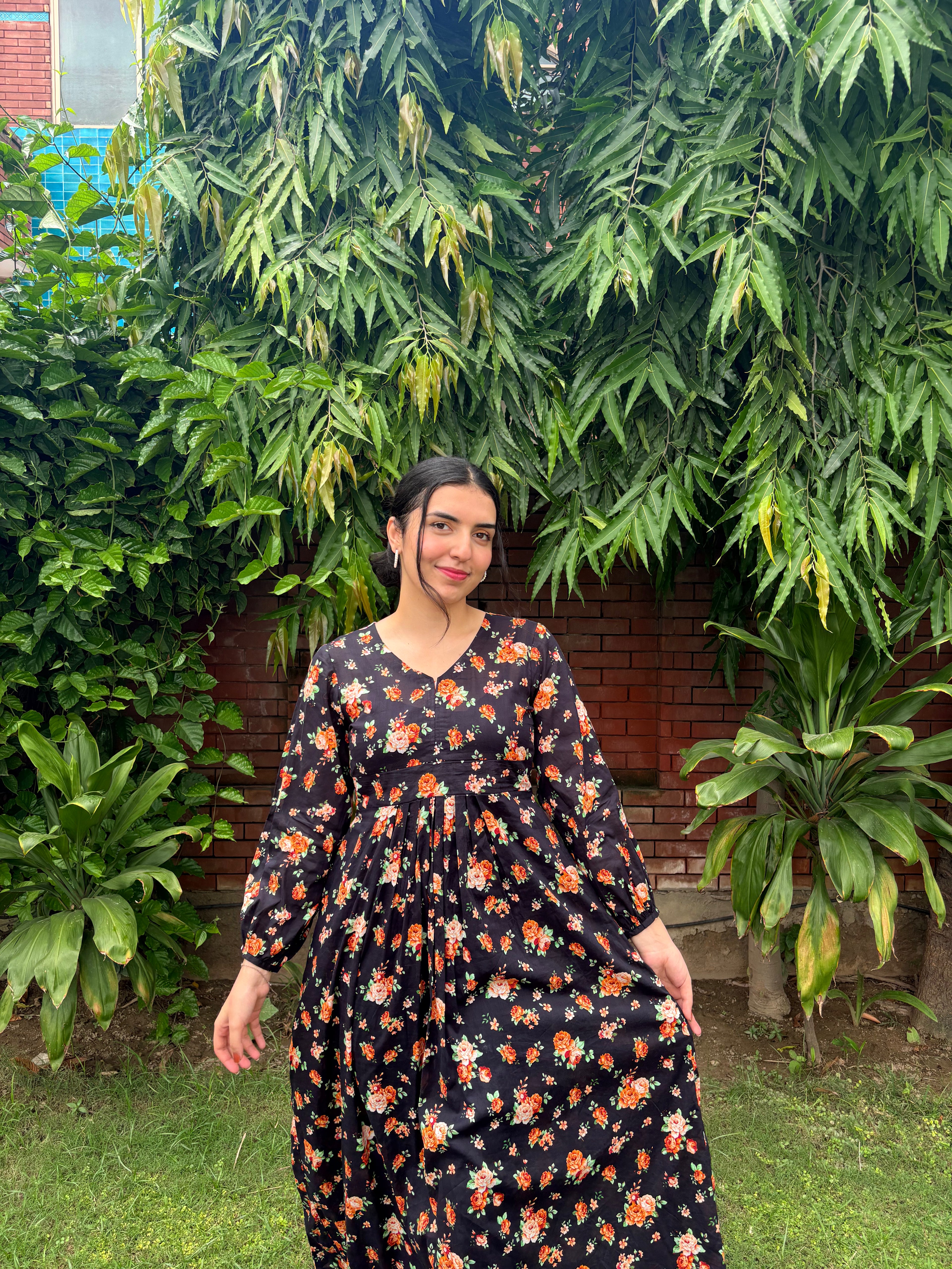 Noir Petal Flared Frock