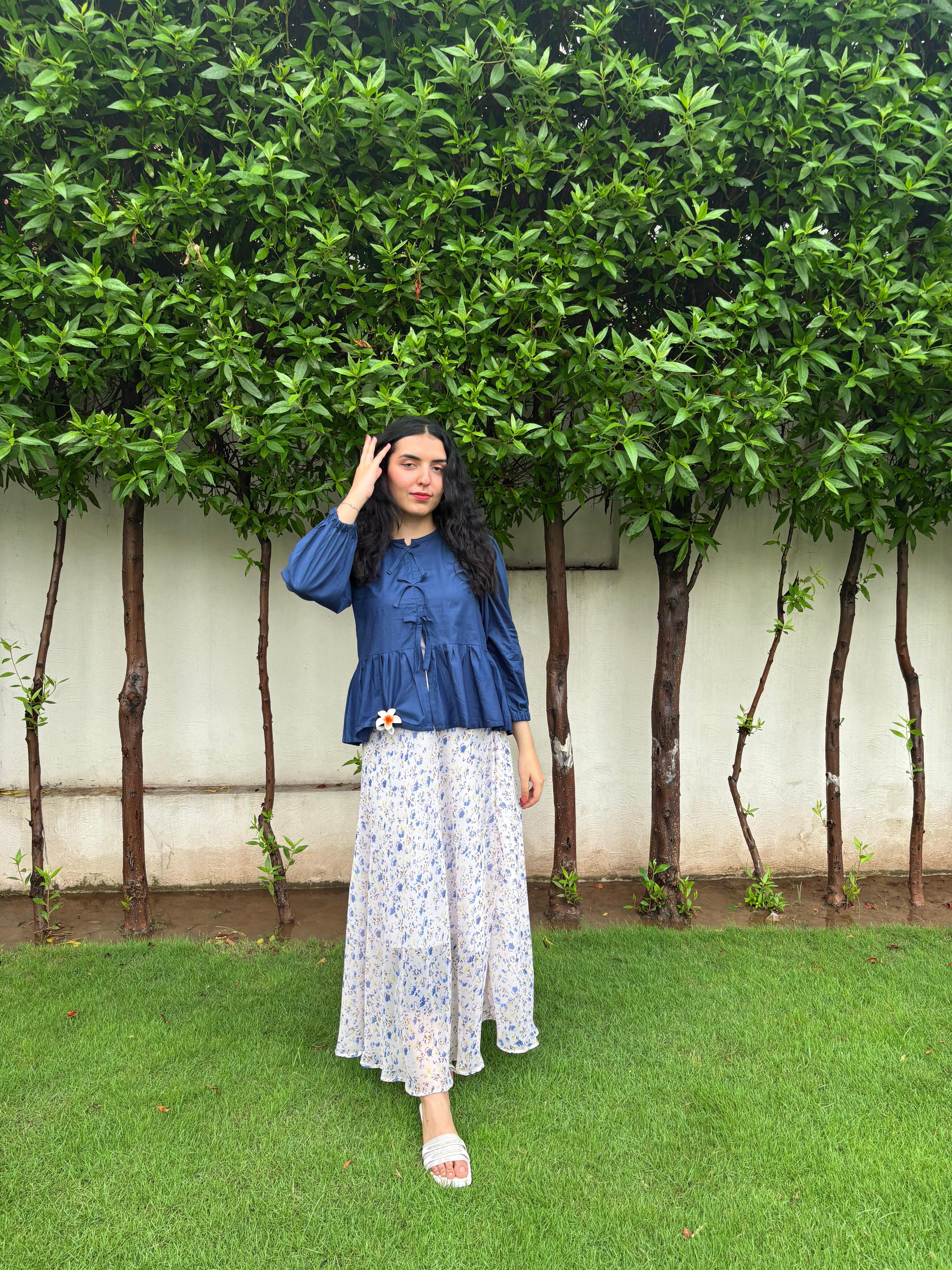 Bow Top With Floral Printed Skirt