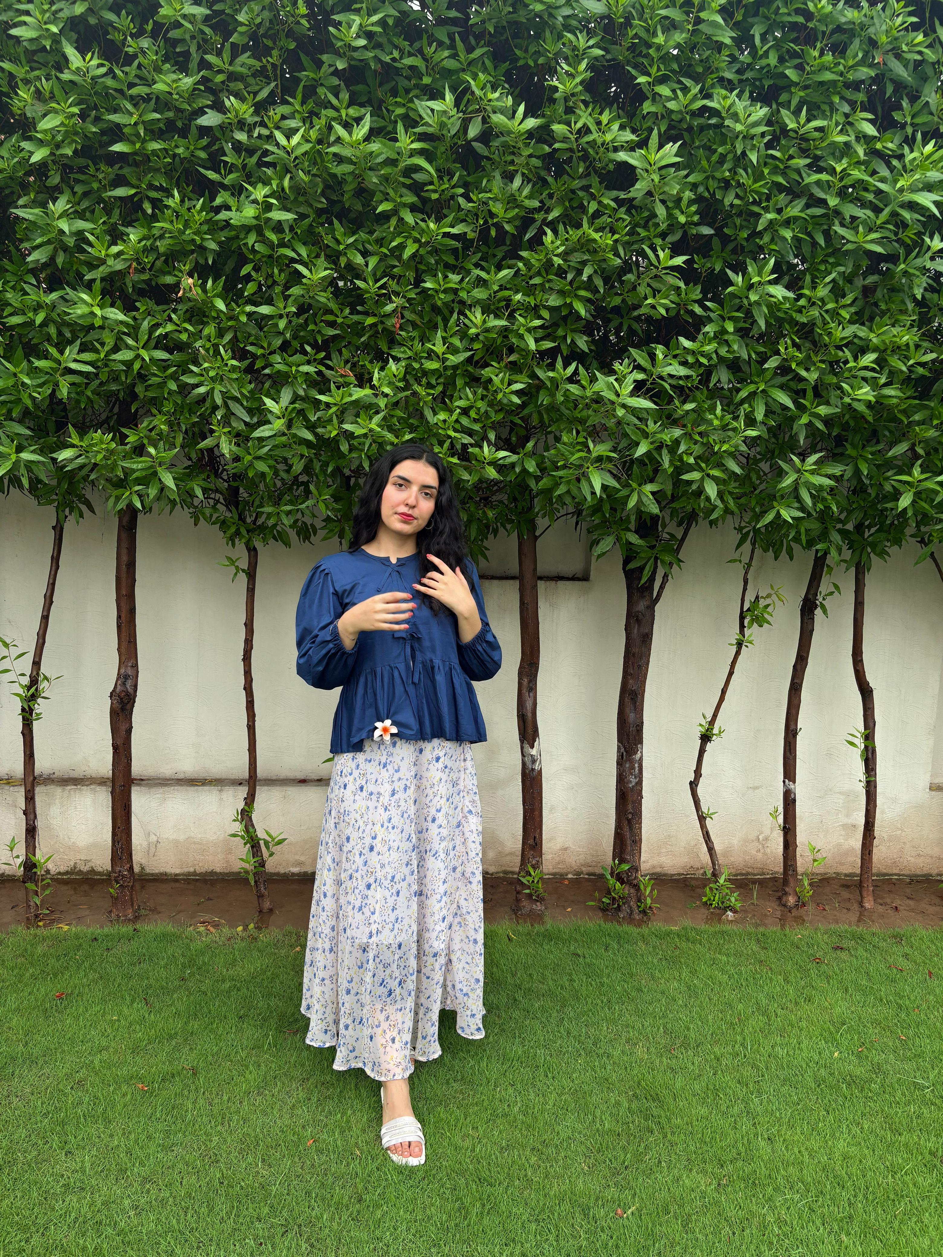 Bow Top With Floral Printed Skirt