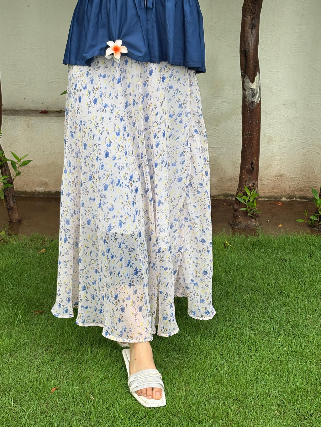 Bow Top With Floral Printed Skirt