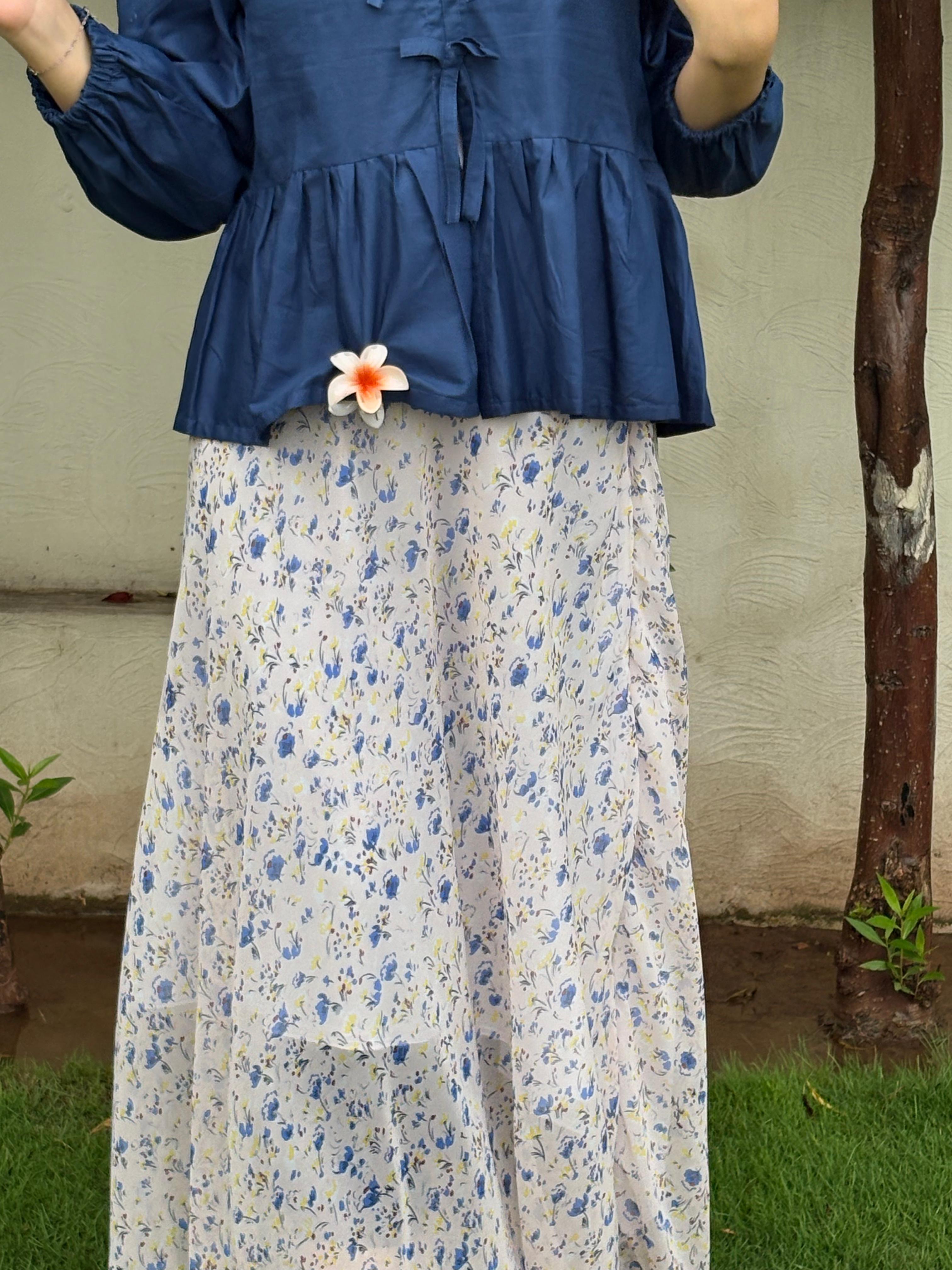 Bow Top With Floral Printed Skirt