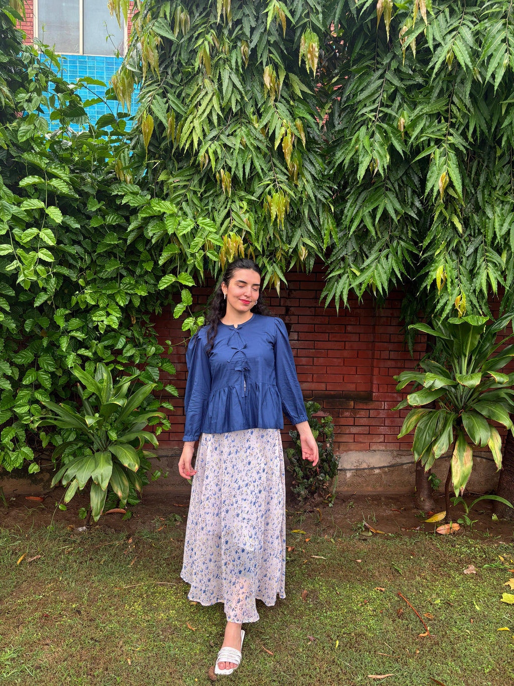 Bow Top With Floral Printed Skirt