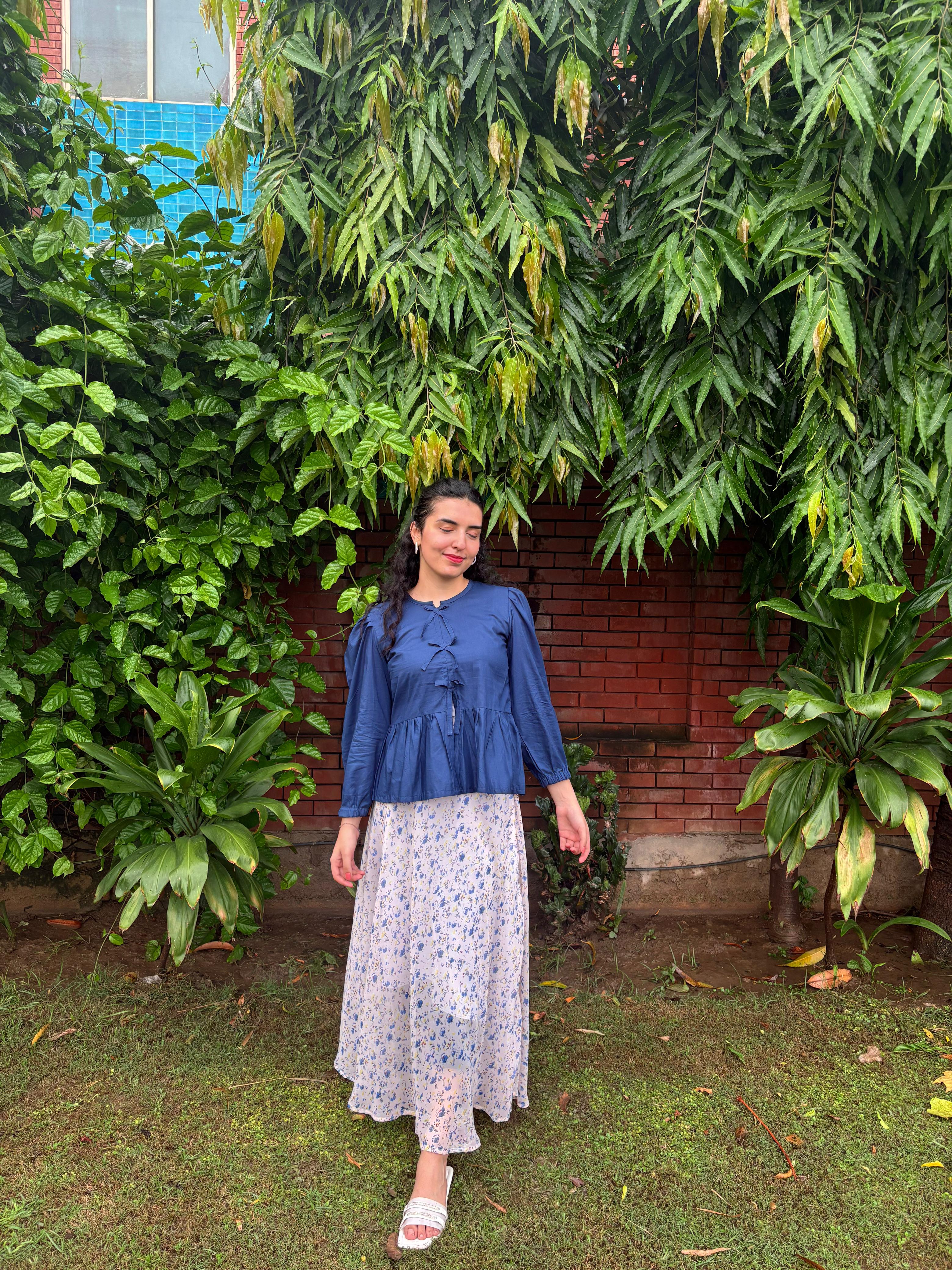 Bow Top With Floral Printed Skirt